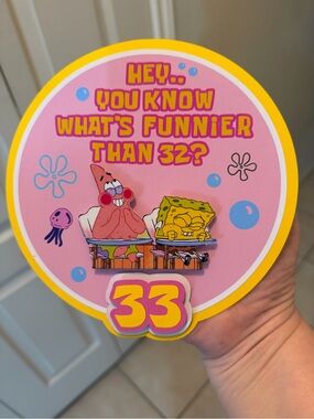 SpongeBob & Patrick funny 33 custom cake topper - Pink Yellow